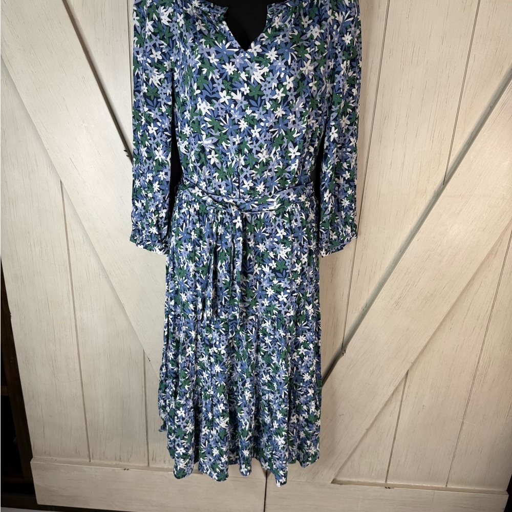 Talbots Blue and White Floral Long Sleeve Dress